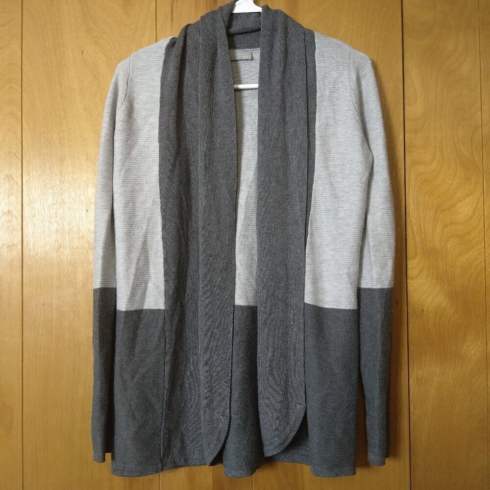 Evolution By Cyrus Open Front Cardigan Gray Color Block Ribbed Casual Size XS